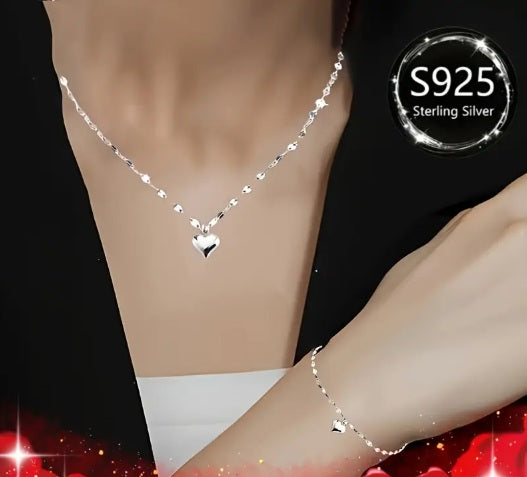 2Piece Heart Necklace And Bracelet Set