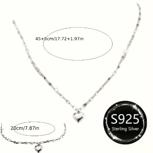 2Piece Heart Necklace And Bracelet Set