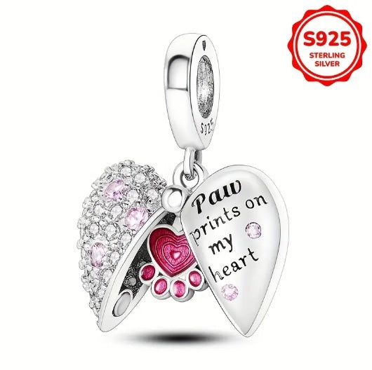 Heart Paw Print Charm